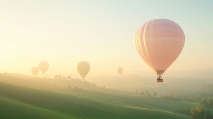 Majestic Hot Air Balloon Festival: Colorful Balloons Soaring Over Rural Landscape