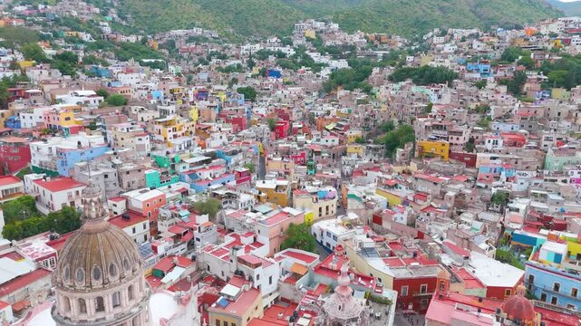 Aerial Odyssey Over Guanajuato: Stunning Drone Footage of Mexico's Colonial Gem, from University to Basilica, Revealing Historic Landmarks and Vibrant City Life.