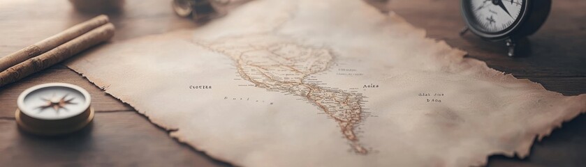 Fototapeta premium Ancient Parchment Map Featuring Columbus Route