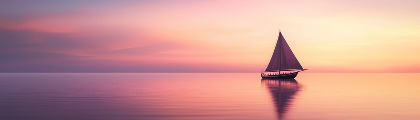 Fototapeta premium Sailboat on Calm Waters at Sunset Horizon
