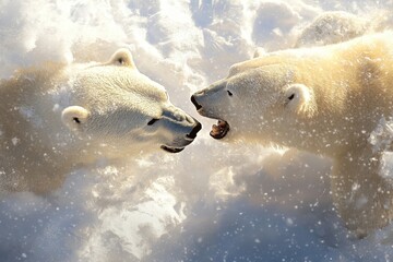 Naklejka premium Polar Bears Playing in Snowy Landscape