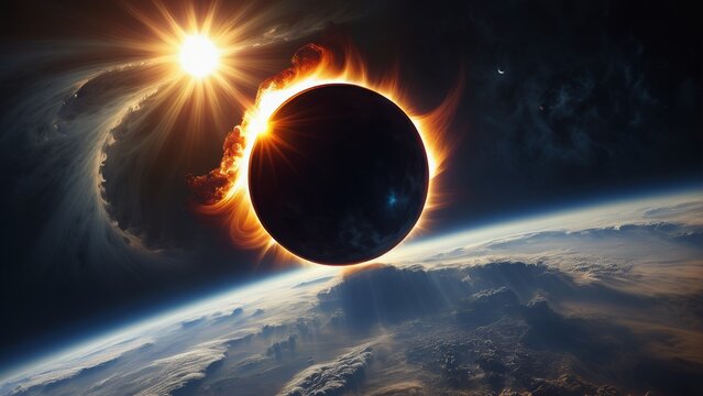 Eclipse, sun. Conceptual photo of the application of modern technologies. The photo was taken using artificial intelligence technology.
