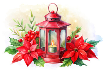 Festive Lantern with Candles and Holiday Decor