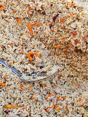 Uzbek pilaf in a cauldron