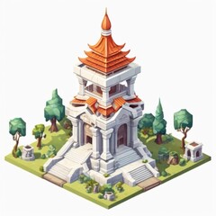 isometric temple building for the game, on a white background