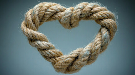 rope tied into a heart-shaped knot, symbolizing love, unity, and connection. The intertwined strands reflect strength in relationships, resilience, and the bond formed through challenges