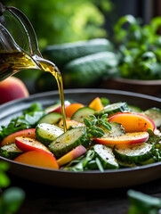 Fresh Cucumber and Peach Salad with Olive Oil Drizzle