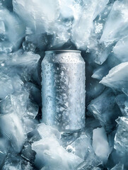 Frosted Metallic Can Nestled in Ice