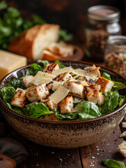 Rustic Caesar Salad with Grilled Chicken and Parmesan