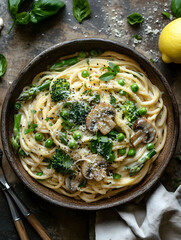 Creamy Vegetable Pasta with Mushrooms and Asparagus