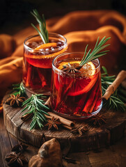 Warm Spiced Mulled Wine with Orange and Rosemary