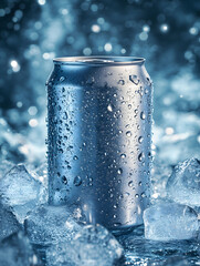 Chilled Metallic Can on Ice