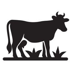 Black and White Cow Silhouette Illustration
