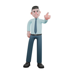 Male Office Financial Analyst 3D. A male financial analyst is standing with his left hand pointing forward while his right hand is on his waist. Professional Illustration