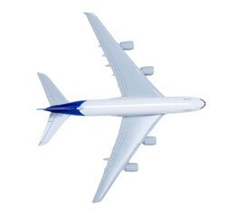 Passenger jet plane flies isolated on white background with clipping mask