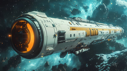 Hyperloop transit system futuristic transit with a space background and text area. Galactic Outpost. Illustration