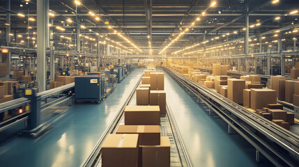 Obraz premium Modern Factory Assembly Line for Product Packaging