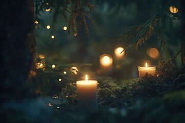 Candlelight Illuminating a Forest Scene