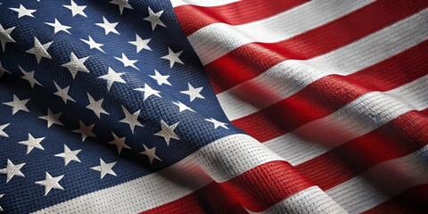 Fototapeta premium A detailed look at American flag fabric featuring distinct stars and stripes, beautifully displayed against a clean,
