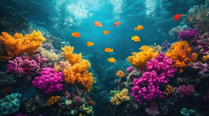 Fototapeta premium An enchanting underwater landscape from above, blending ancient traditions with aquatic beauty, macro photography captures every detail, rich textures, and vivid colors
