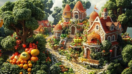 Fototapeta premium Birds-eye view of a whimsical fantasy world