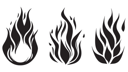 silhouette Cartoon campfire set in flat, black silhouette white background
