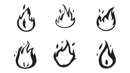 silhouette Cartoon campfire set in flat, black silhouette white background
