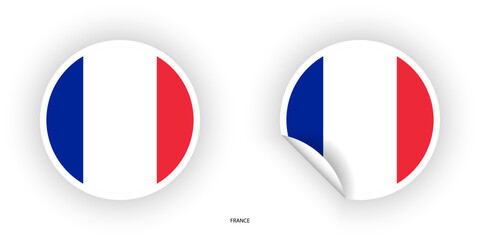 France sticker flag in circle shape and circle peeled shape on white background. French flag icon in circular form.	