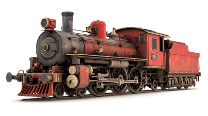 Fototapeta premium Old Locomotive Train isolated on white background 