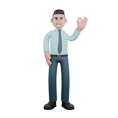 3D Model of Male Financial Analyst. A male financial analyst is standing with his left hand raised while giving an "ok" symbol and his left hand is on his waist. Professional Forecaster