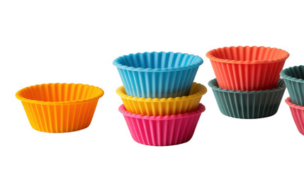 Stackable silicone baking cups on white background 