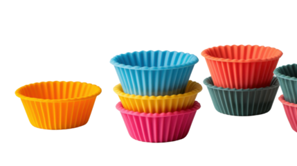 Stackable silicone baking cups on white background 