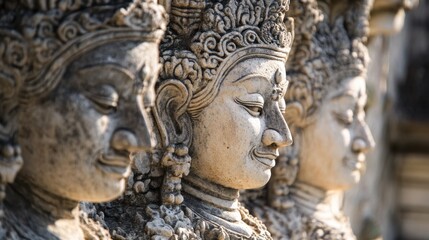 A close-up view of the intricate sculptures adorning the temples in Kanchanaburi.