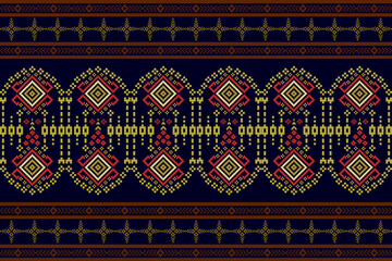 Fabric pixel art abstract geometric pattern Thai style for wallpaper, art wall, pants, fabric, background, batik, wrapping, knitwear, Embroidery style, Aztec geometric art ornaments print.