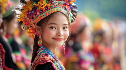 Fototapeta premium A vibrant scene of the Mon people showcasing their traditional costumes and crafts.