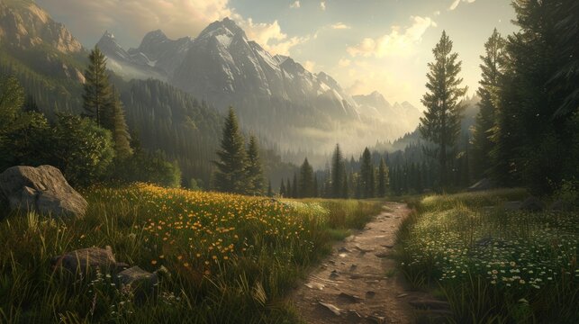 A Mountain Trail Through a Verdant Forest