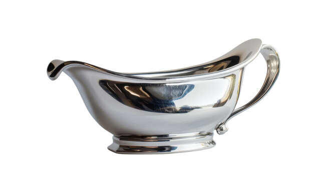 recommend clip art: Stainless steel gravy boat with spout on white background