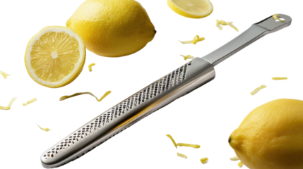 Lemon zester and grater on white background