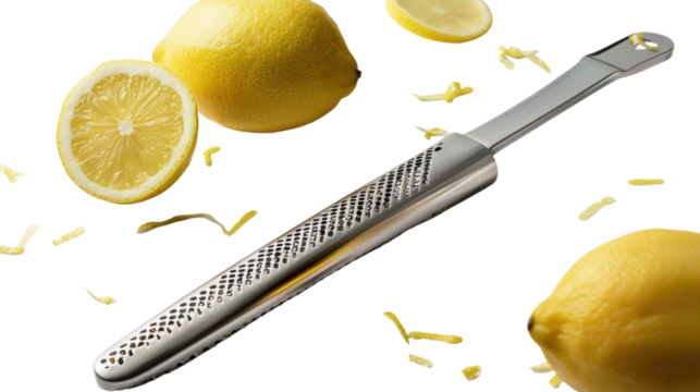Lemon zester and grater on white background