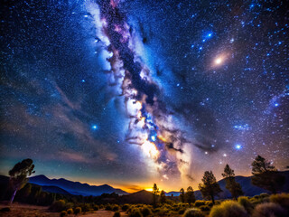 lights at night. night, sky, moon, star, stars, space, landscape, nature, dark, light, astronomy, galaxy, mountain, blue, planet, universe, silhouette, tree, black, bright, full, cloud, vector, moonli