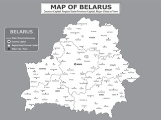 Obraz premium European Country Geography Political map. Political map of country with capital, province or state capital, major cities and town.