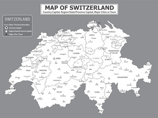 Fototapeta premium European Country Geography Political map. Political map of country with capital, province or state capital, major cities and town.