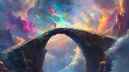 Two ends of a bridge drawn together by a force that surpasses our understanding inviting us to ponder the mysteries of the quantum realm. Quantum Realm. Illustration