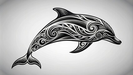 Elegant black and white dolphin silhouettes crafted for tattoo designs, symbolizing fish themes through minimalism and © Curie