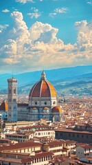 A breathtaking view of Florence showcasing the iconic dome against a vibrant sky filled with clouds.