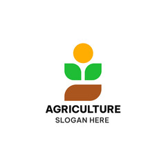 Minimalist vector illustration for agriculture logo. Simple icon with soil, leaf, and sun element