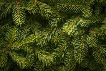 Close-up of Lush Green Evergreen Tree Branches