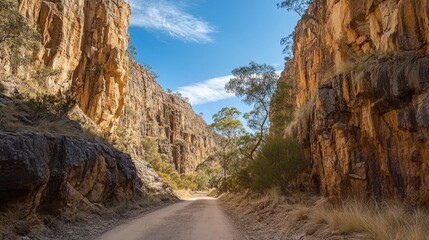The impressive cliffs and rock formations surrounding Hellfire Pass, a historical landmark.