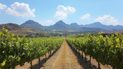 Obraz premium The lush vineyards at GranMonte Vineyard and Winery, with scenic views of the surrounding mountains.