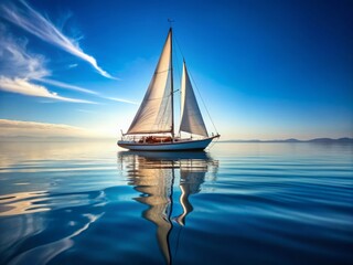 Fototapeta premium Elegant Sailboat Gliding Across Serene Waters Under Clear Skies - Perfect for Nautical Themes